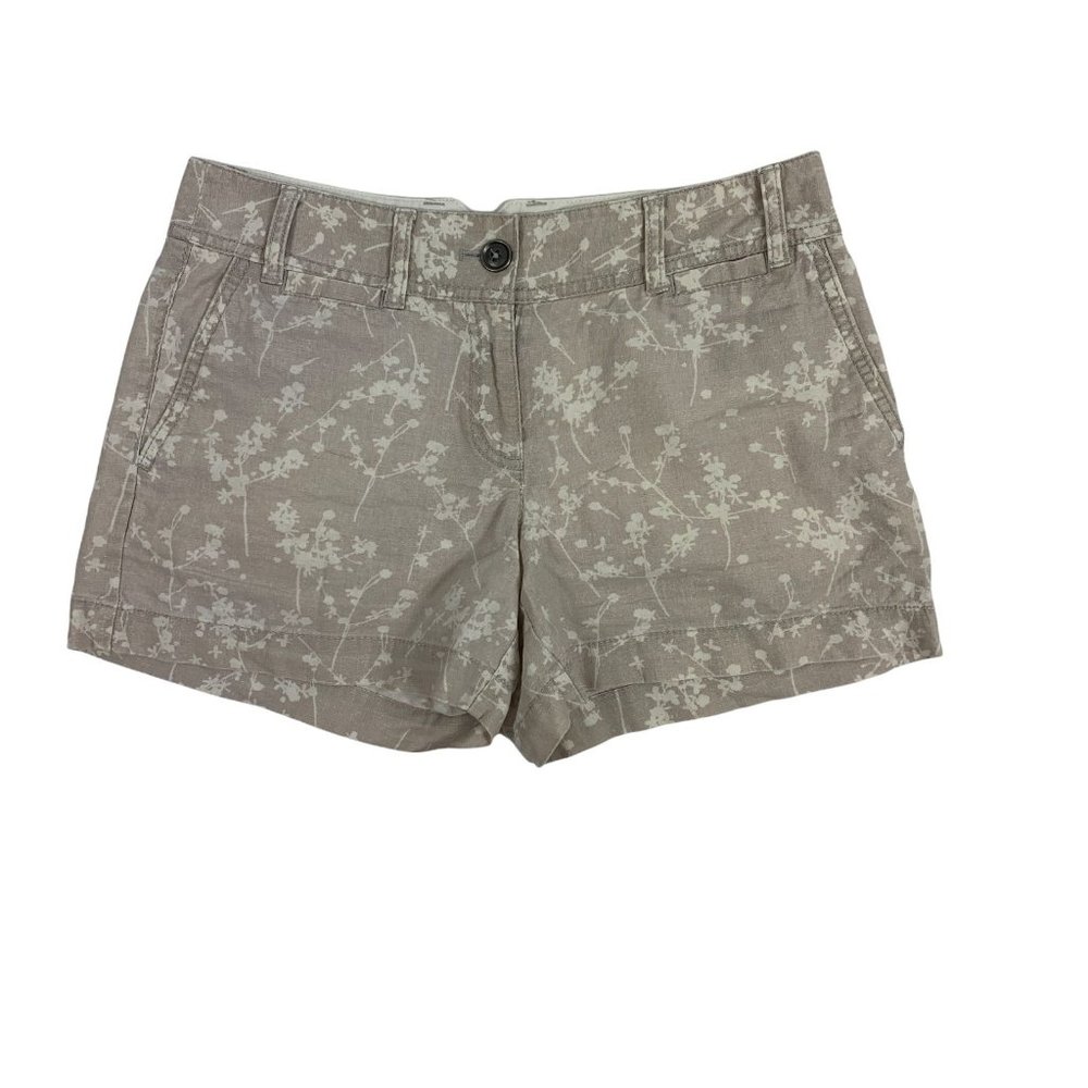 LOFT 2 Linen Shorts Floral 34 X 5.5 Beige Tan High